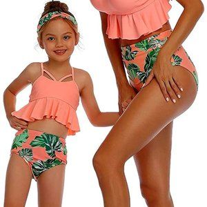 Girls Swimsuit High Waisted Two Piece Bikini Set Swimwear Bathing Suit Sz 8,9